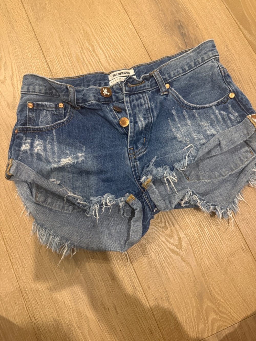One Teaspoon Distressed Rolled Cuff Denim Shorts - Blue